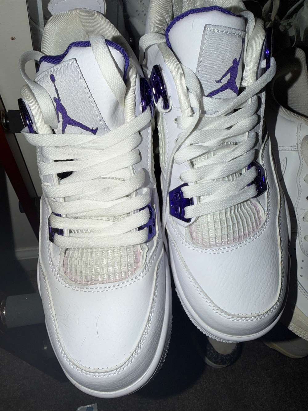 Jordan White and Purple Retro Basketball Sneakers